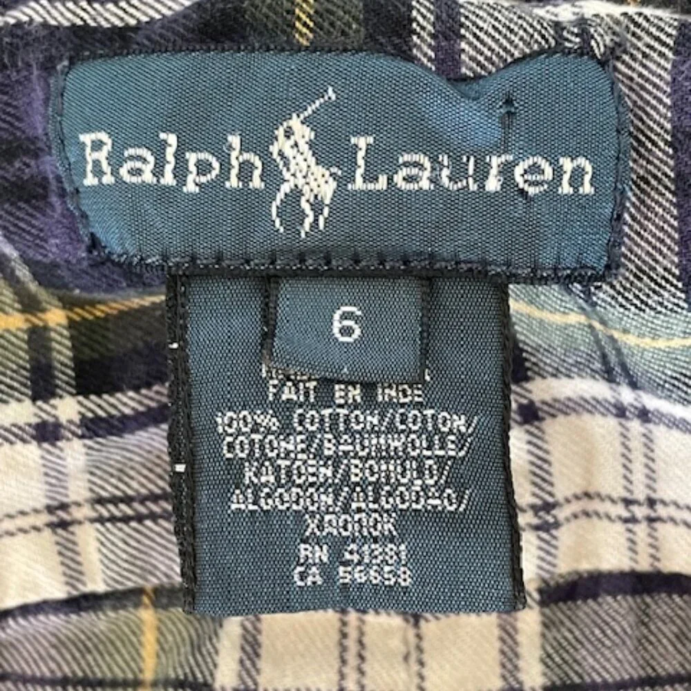 RALPH LAUREN Boys Blue Plaid Tartan Button Down Shirt Long Sleeve 6